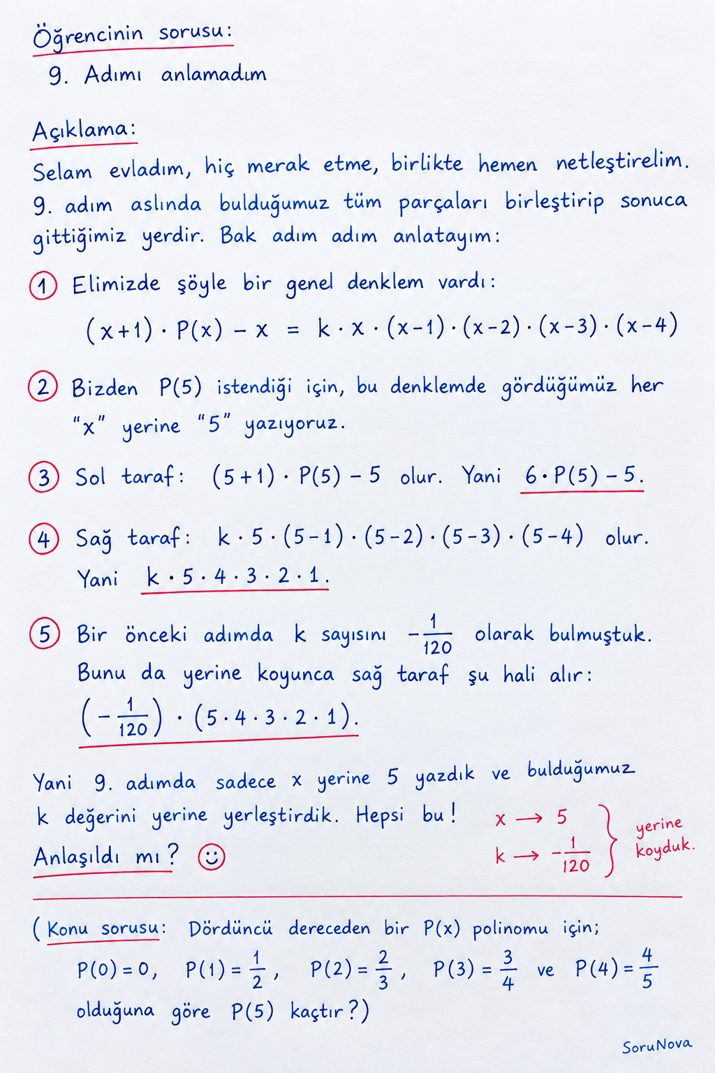Dördüncü Dereceden Polinom Değeri Hesaplama — "9. Adımı anlamadım" sorusunun resimli açıklaması