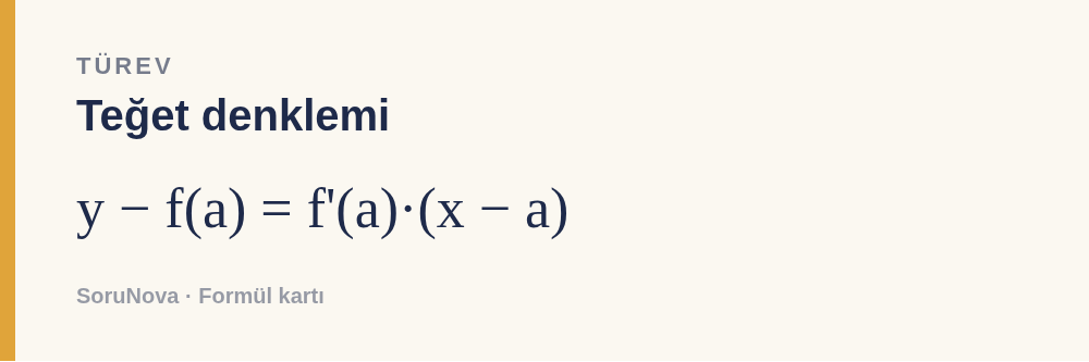 Teğet denklemi: y − f(a) = f'(a)·(x − a)