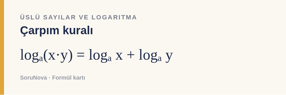 Çarpım kuralı: logₐ(x·y) = logₐ x + logₐ y