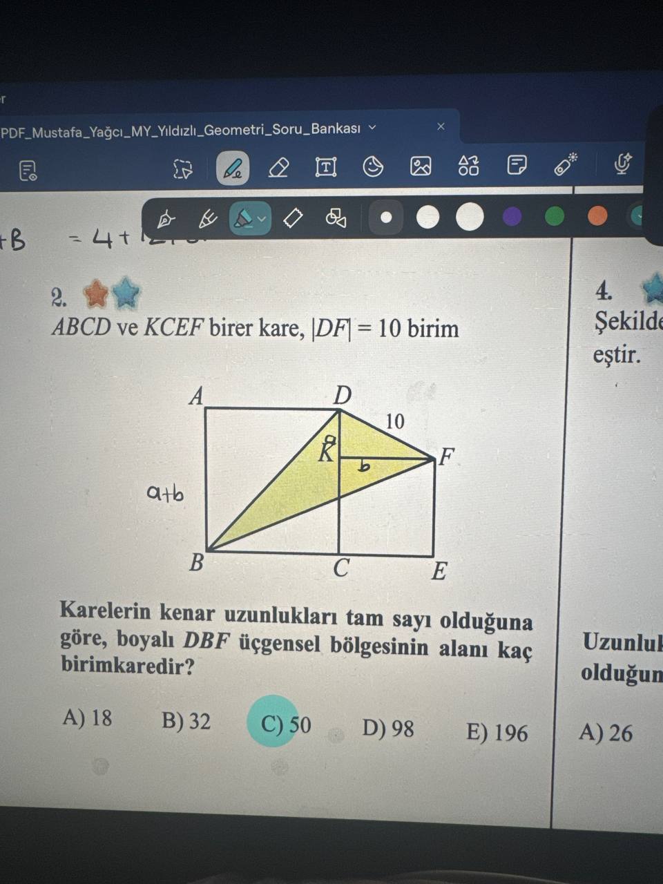 Kare ve Üçgende Alan Hesaplama Sorusu görseli