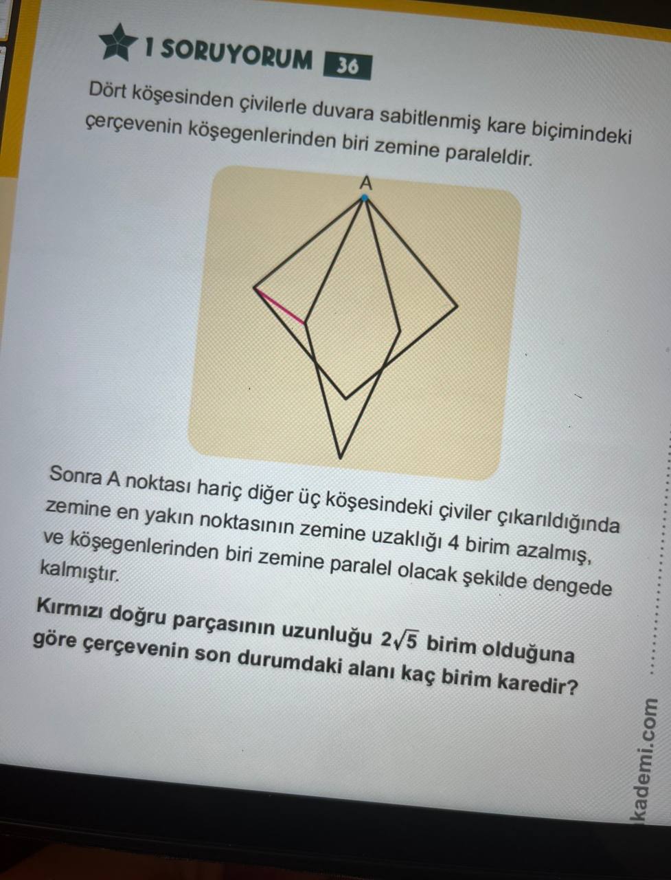 Geometri Kare Çerçeve ve Alan Hesaplama Sorusu görseli