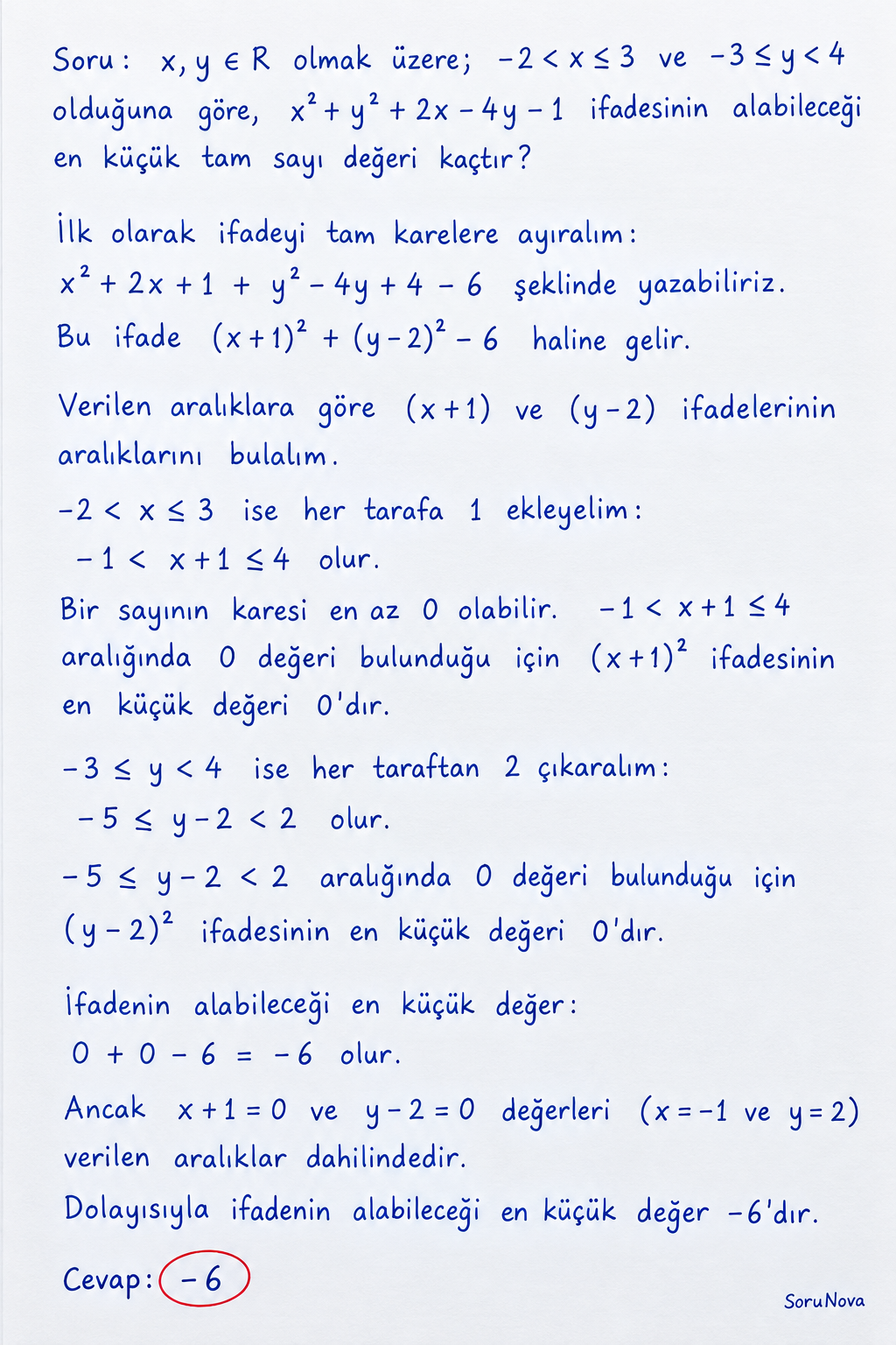 İkinci Dereceden İfadelerin En Küçük Değeri adım adım çözümü