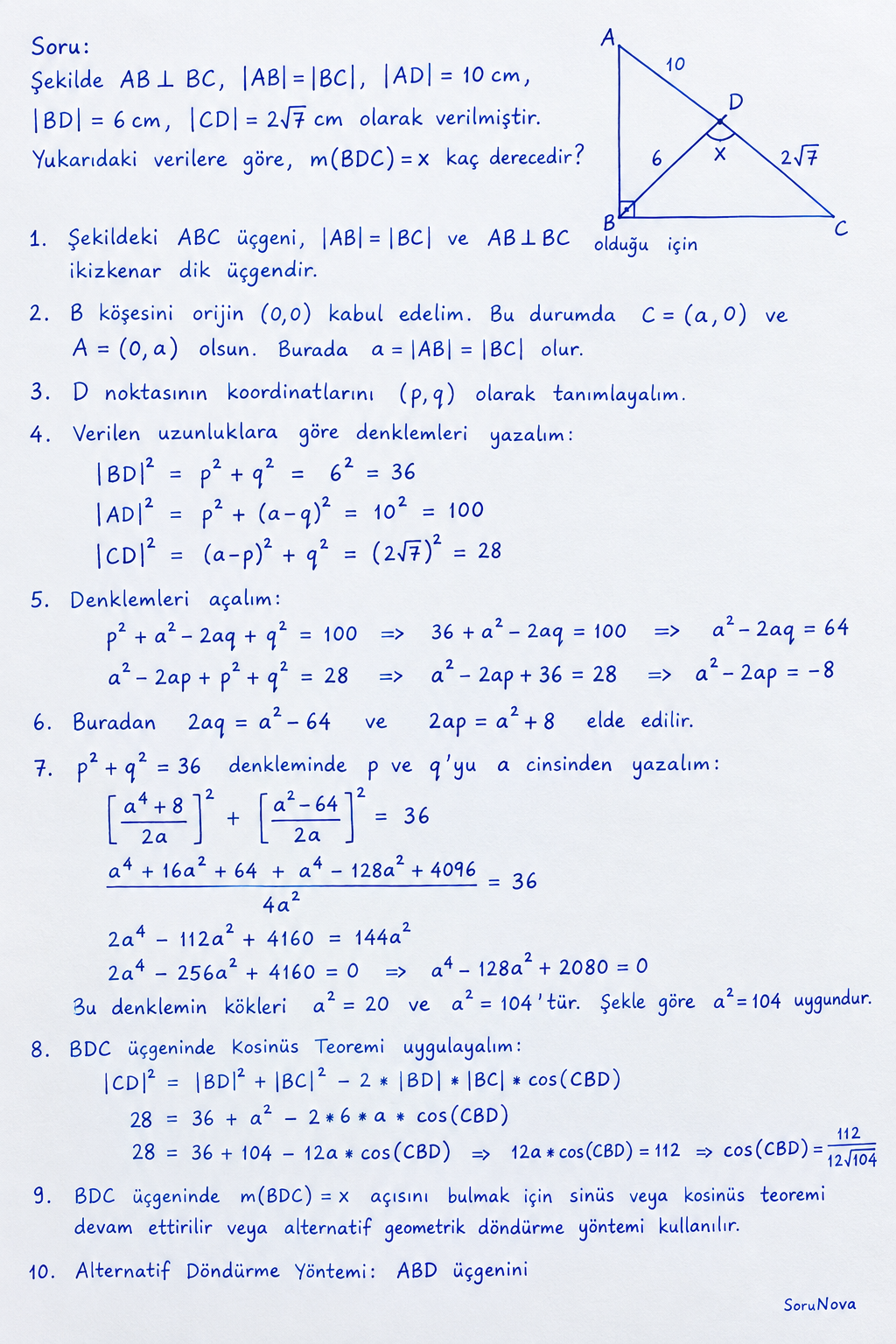 Üçgende Açı ve Uzunluk Problemi Çözümü adım adım çözümü